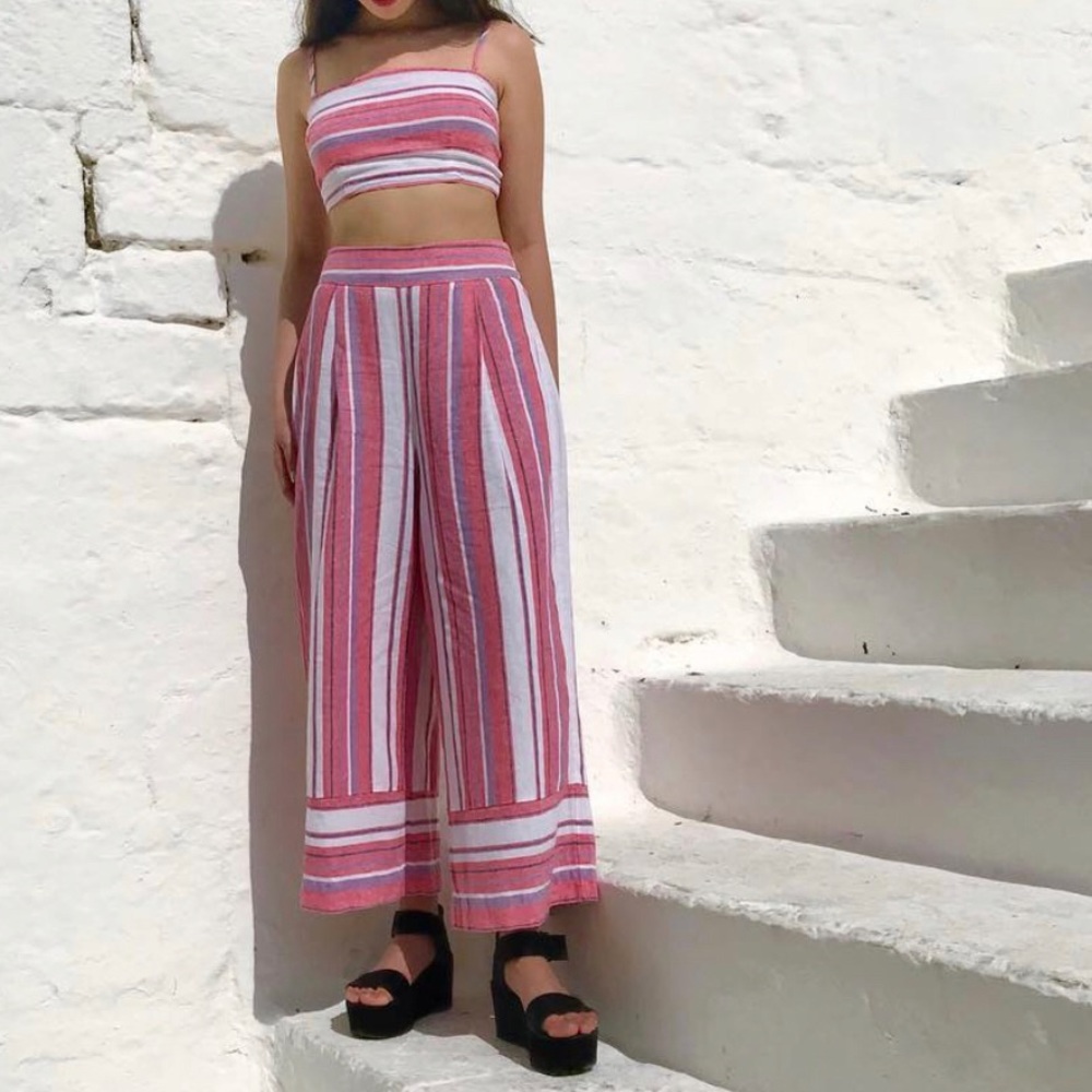 Striped High-Waisted Wide Leg Pants, Size S